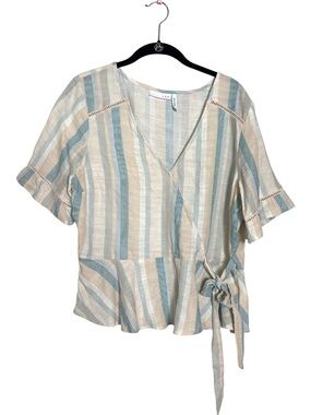 LUQ | Striped Wrap Peplum Blouse Blue & Cream | XL